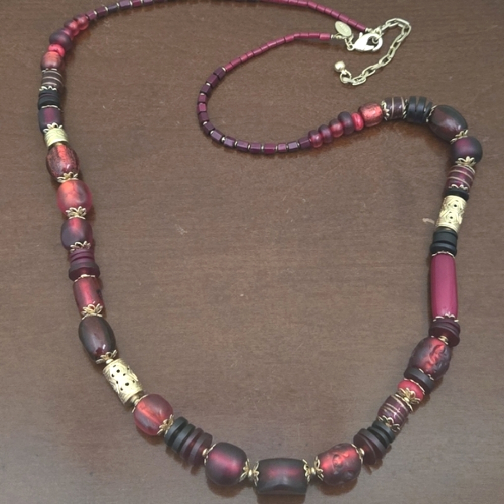 Chico's Glass Resin Enamel Beaded Signed Statement Long Necklace